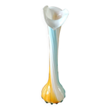 Antique large soliflore vase in venetian opaline glass, jack in the pulpit/murano. arum flower collar/triple multi-colored twisted overlay. high 40 cm
