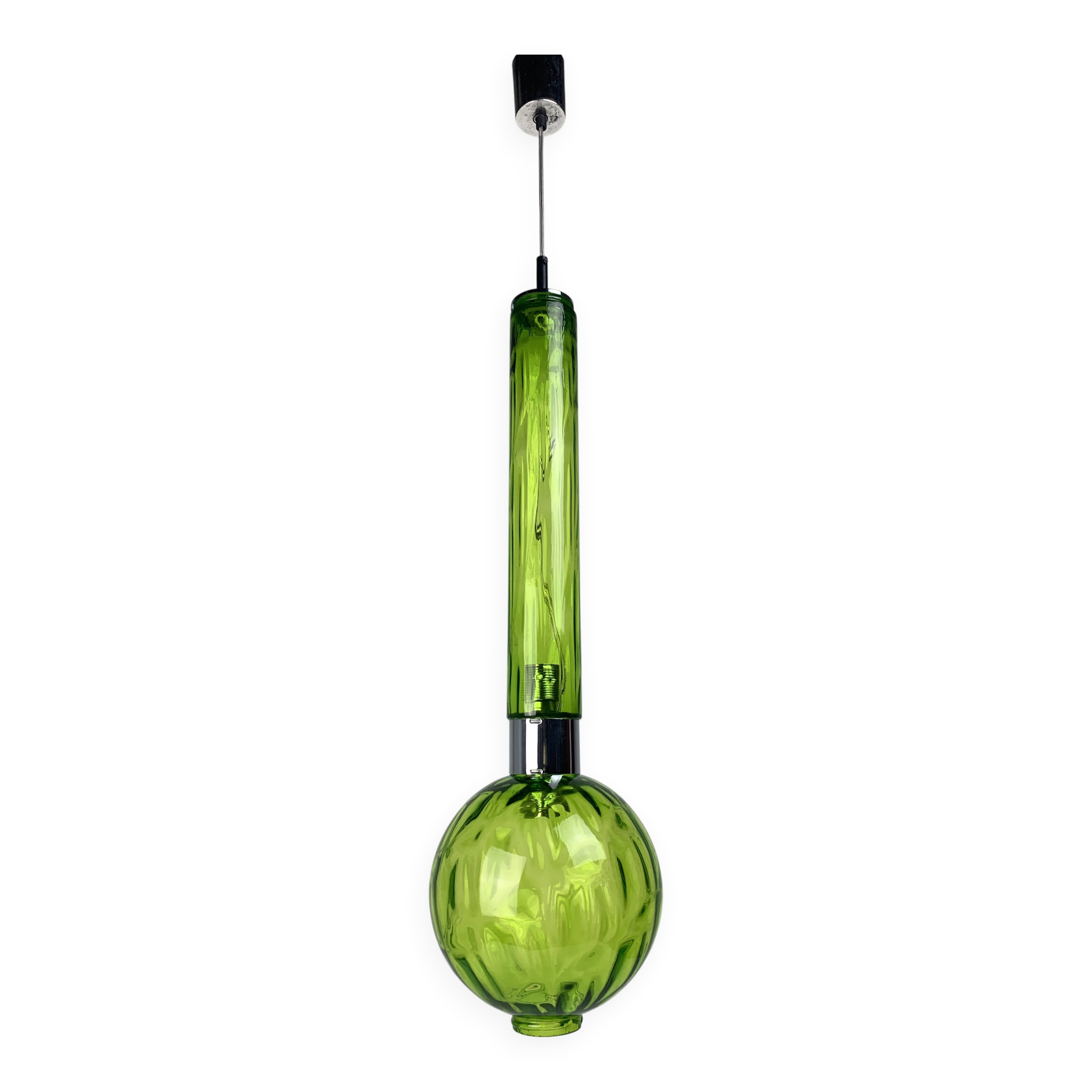 Midcentury extra large green glass tube pendant, Staff Leuchten 1960s-1970s