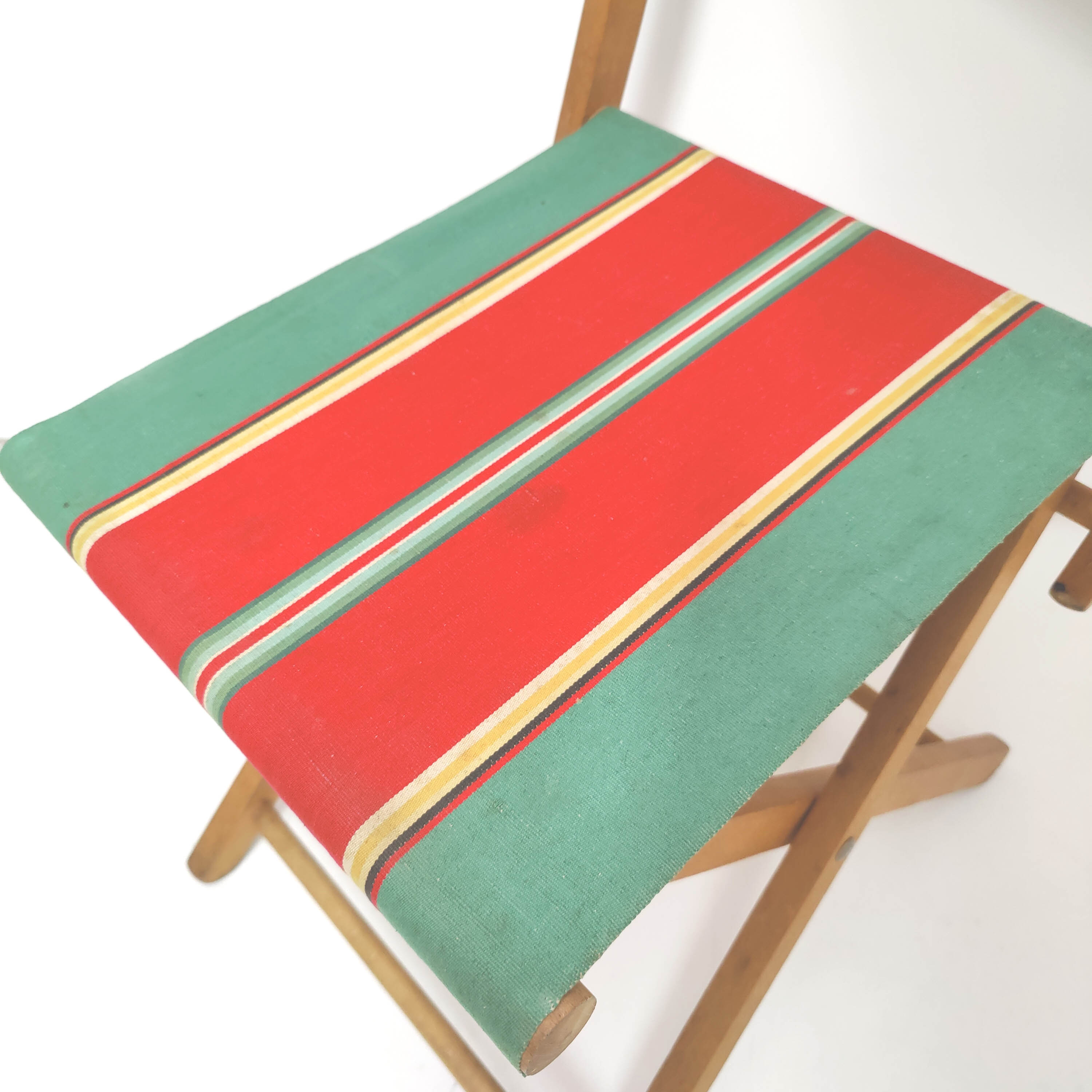 Folding chair seaside 50s wood and canvas bayadère