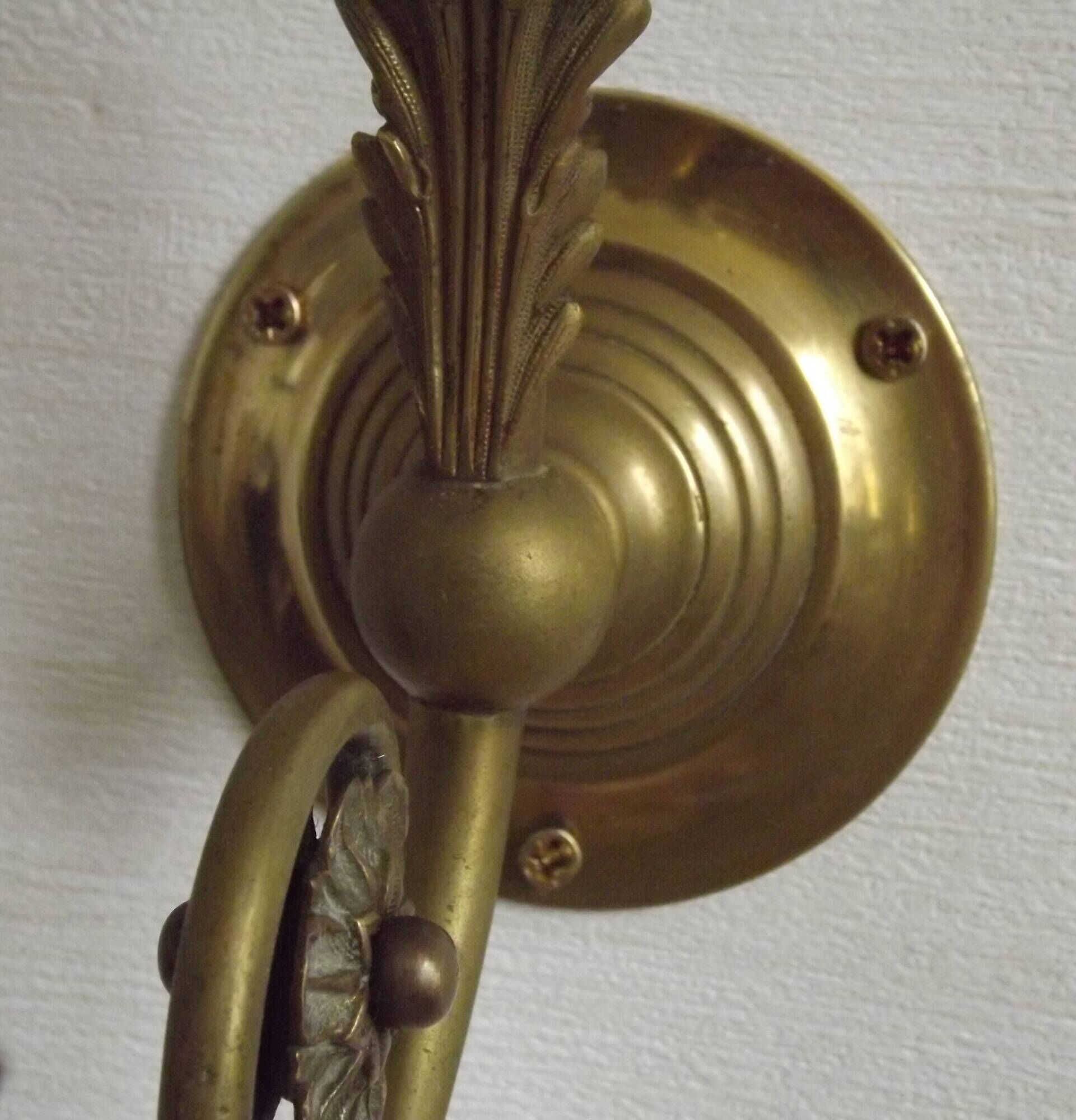 French Brass Single Wall Light with Pink & Clear Floral Glass Shade