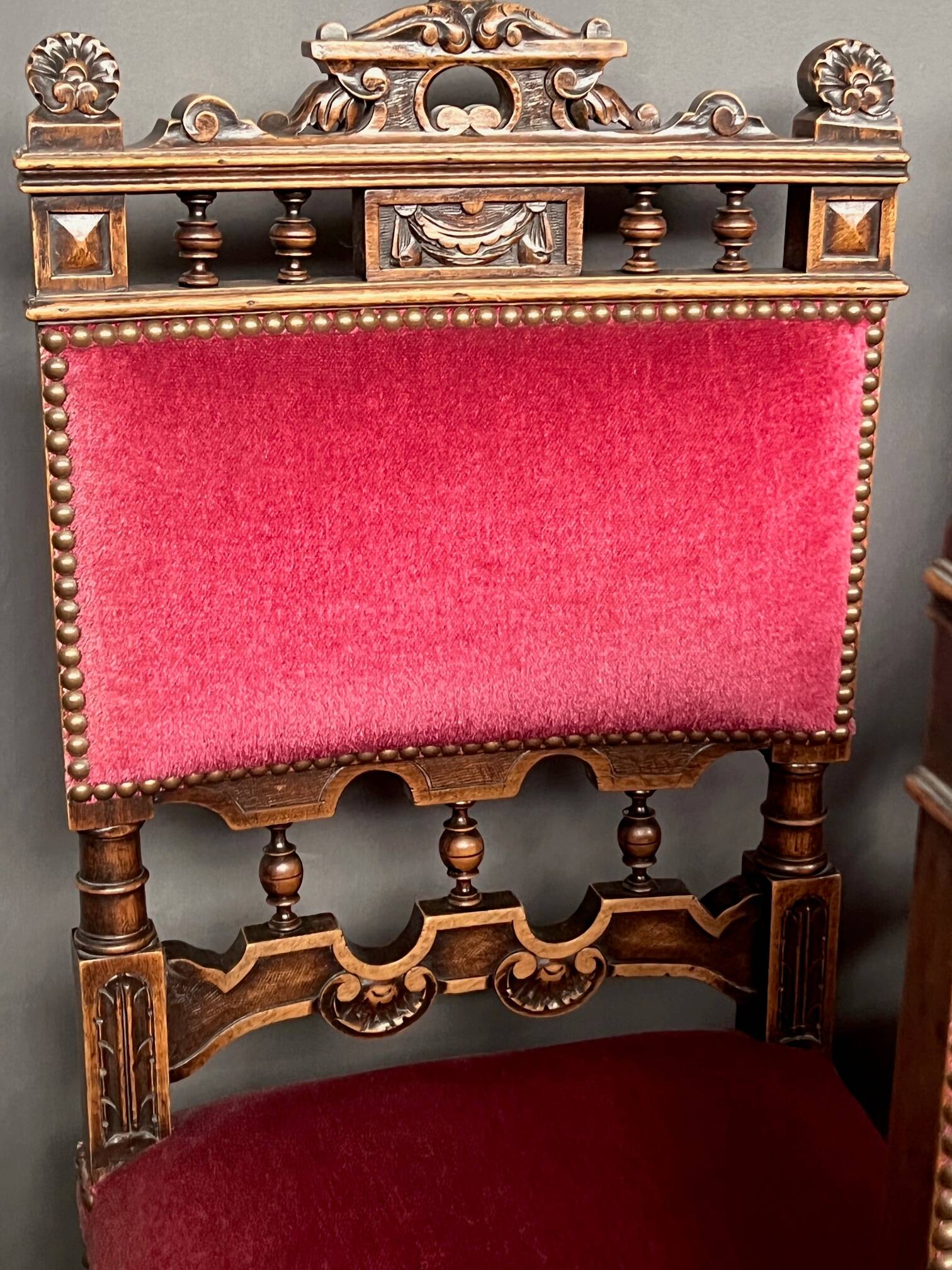 Set of six Renaissance style chairs.