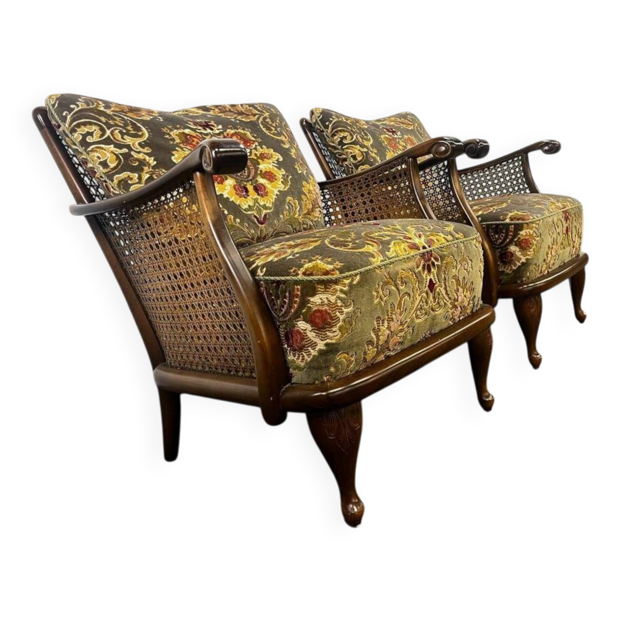 Set of 2 vintage wooden club armchairs