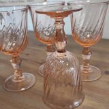 Set of 4 vintage Rosaline wine glasses in translucent glass