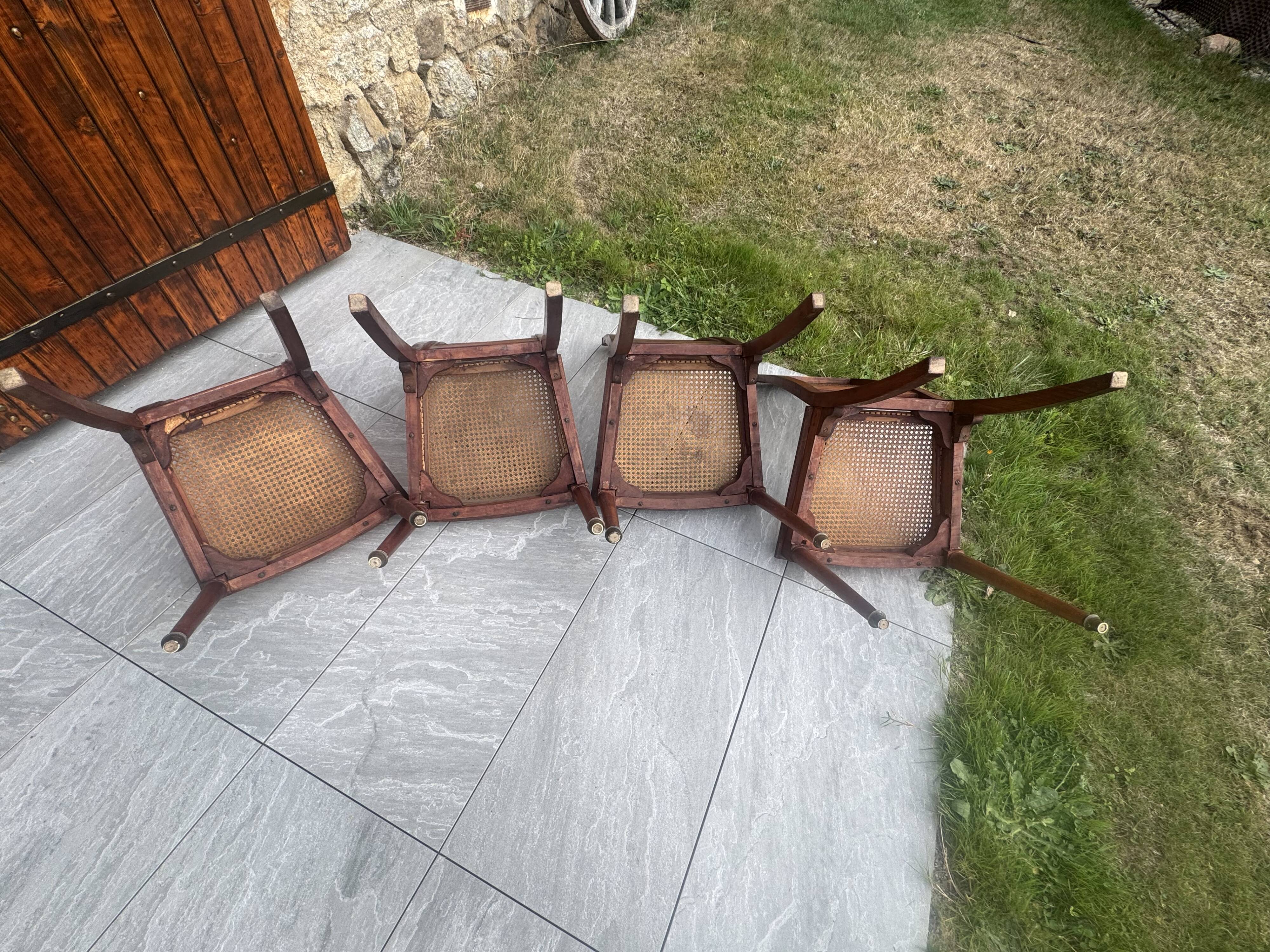 Set of four antique Louis XVI style chairs, wood and cane
