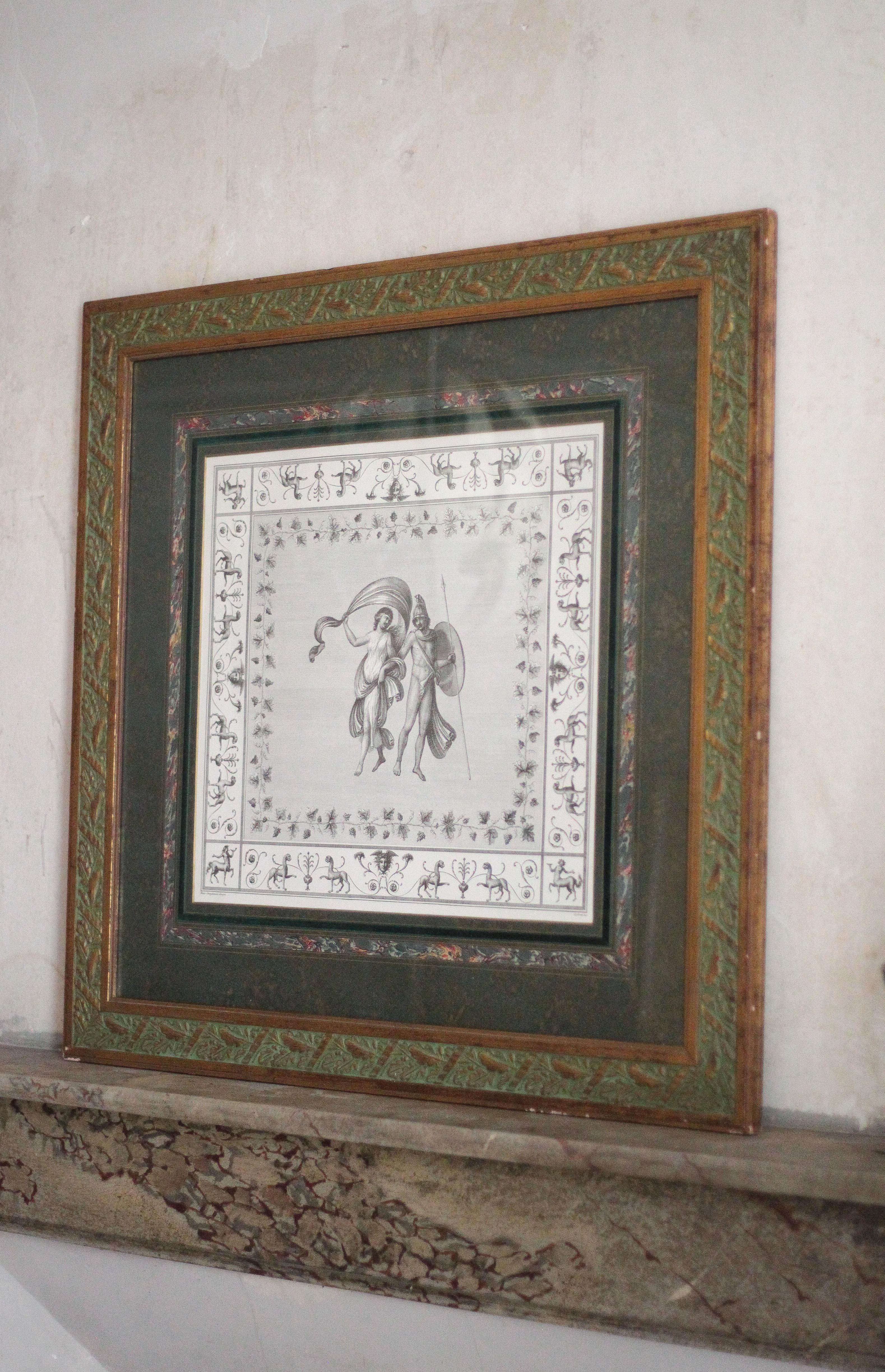 Gravure ancienne Mars et Vénus, encadré sous verre