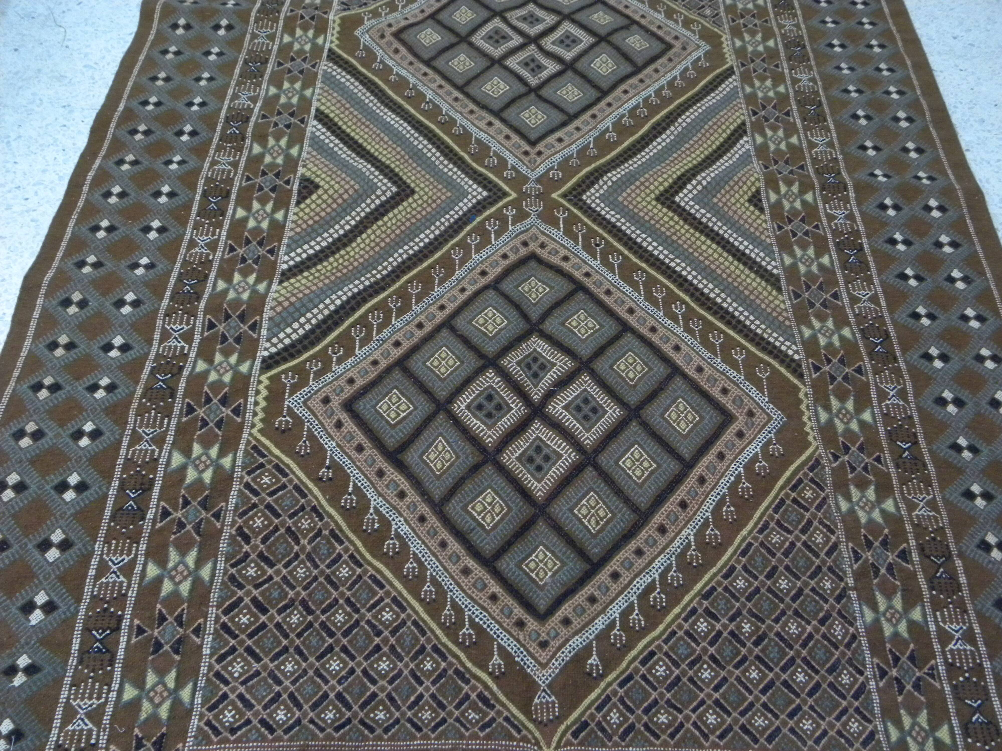 Vintage Berber Wool Carpet Hand-Knotted Antique Tunisian Brown