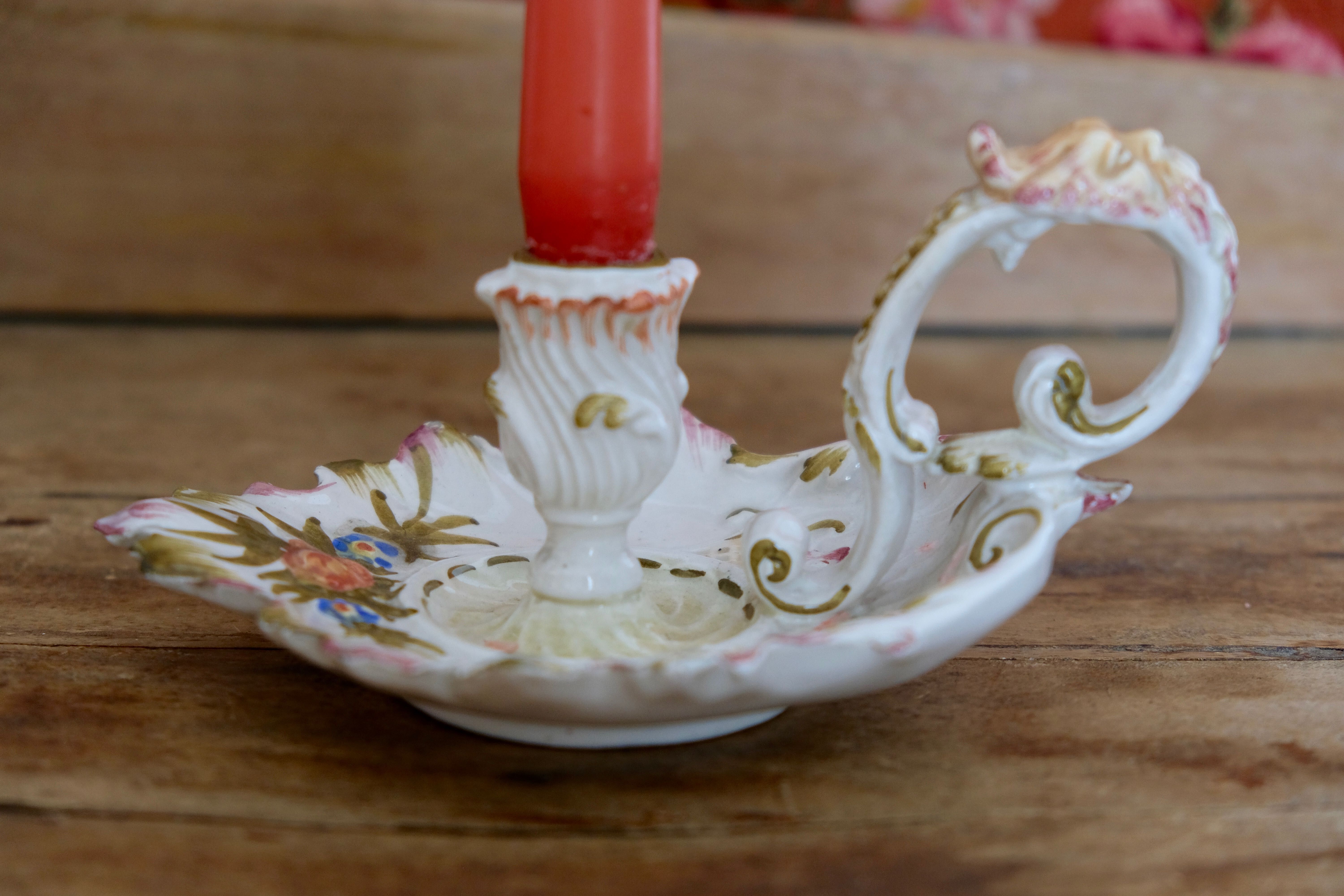 1917 hand-painted hand-held candlestick, dated, signed and numbered