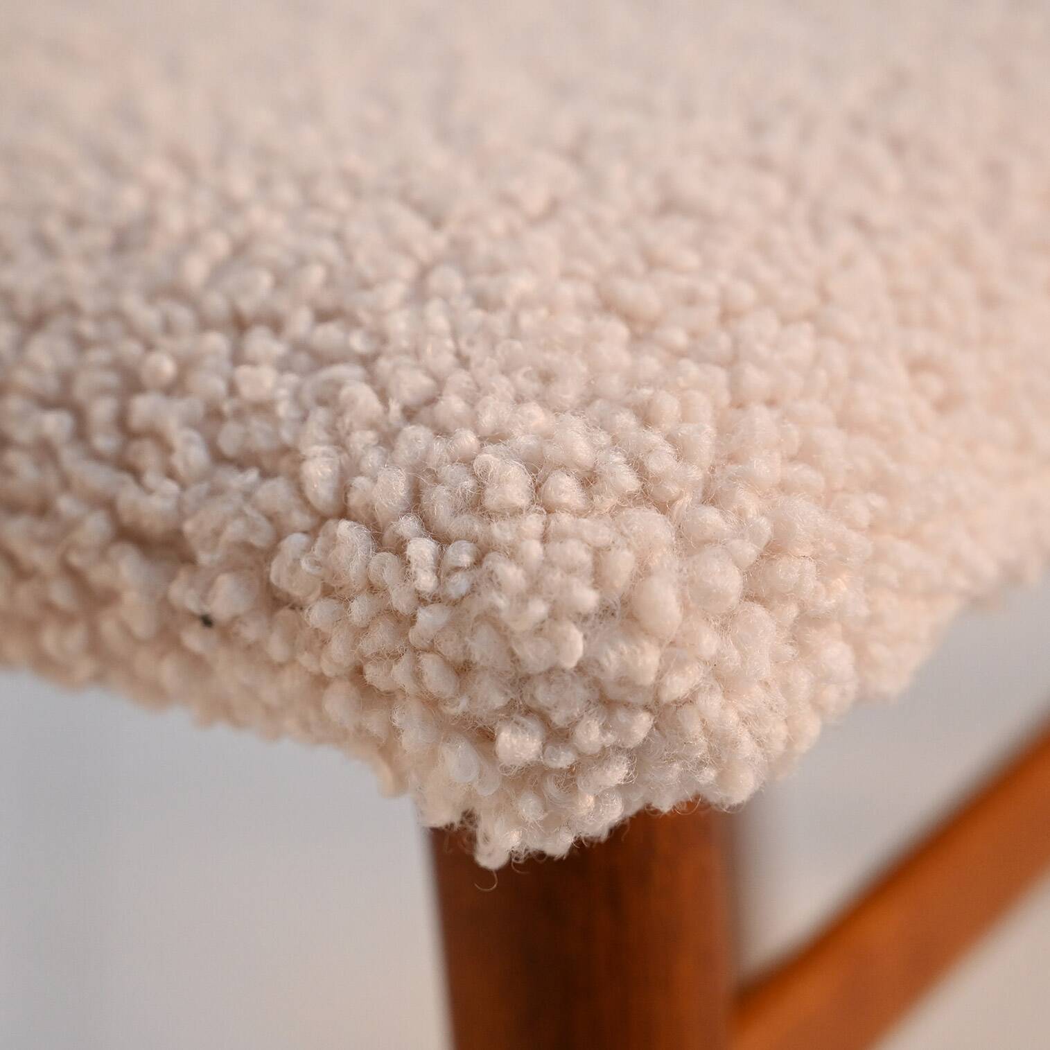 Scandinavian teak stools with sheepskin seat, 1960s