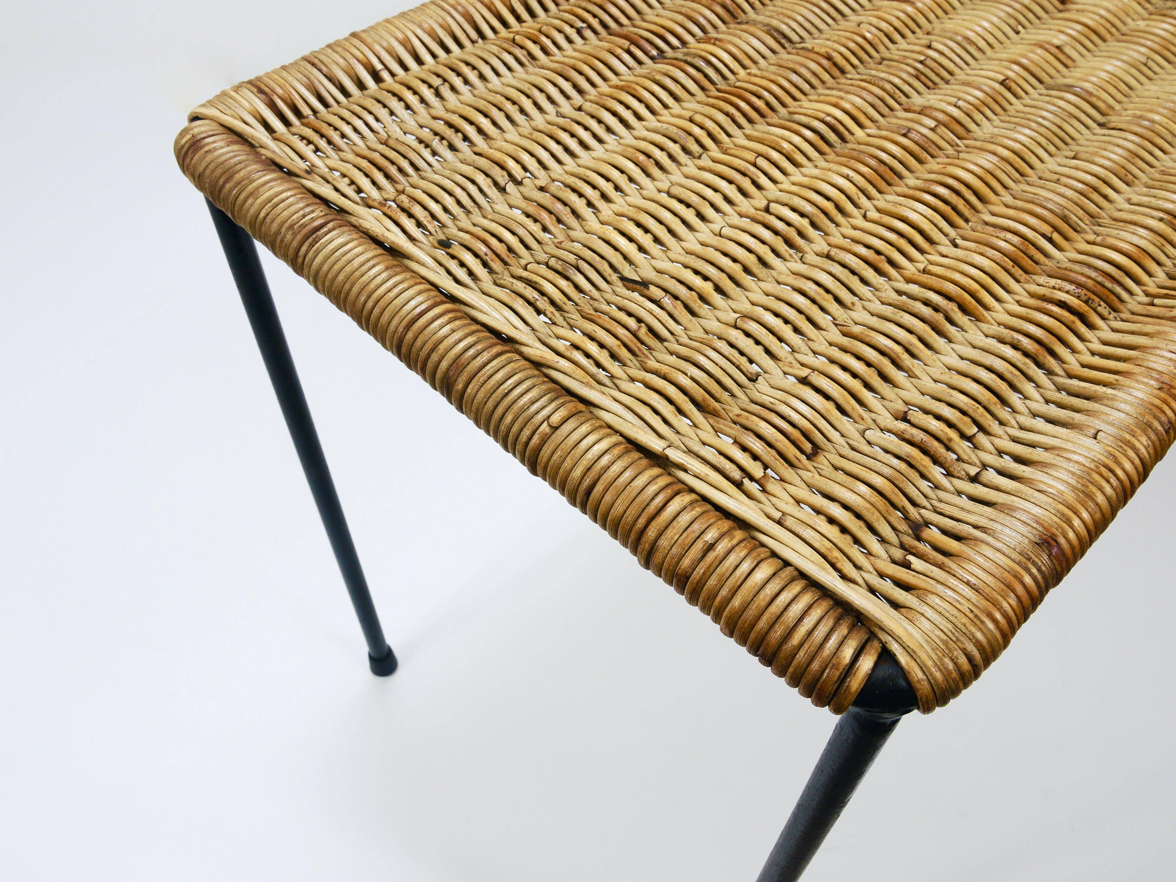 Long side table by Carl Aubock, flower bench, rattan, wicker, Austria, 1950s