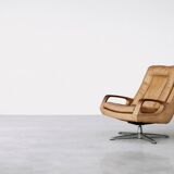 Vintage Mid-Century German Modern Leather Swivel Chairs by Carl Straub