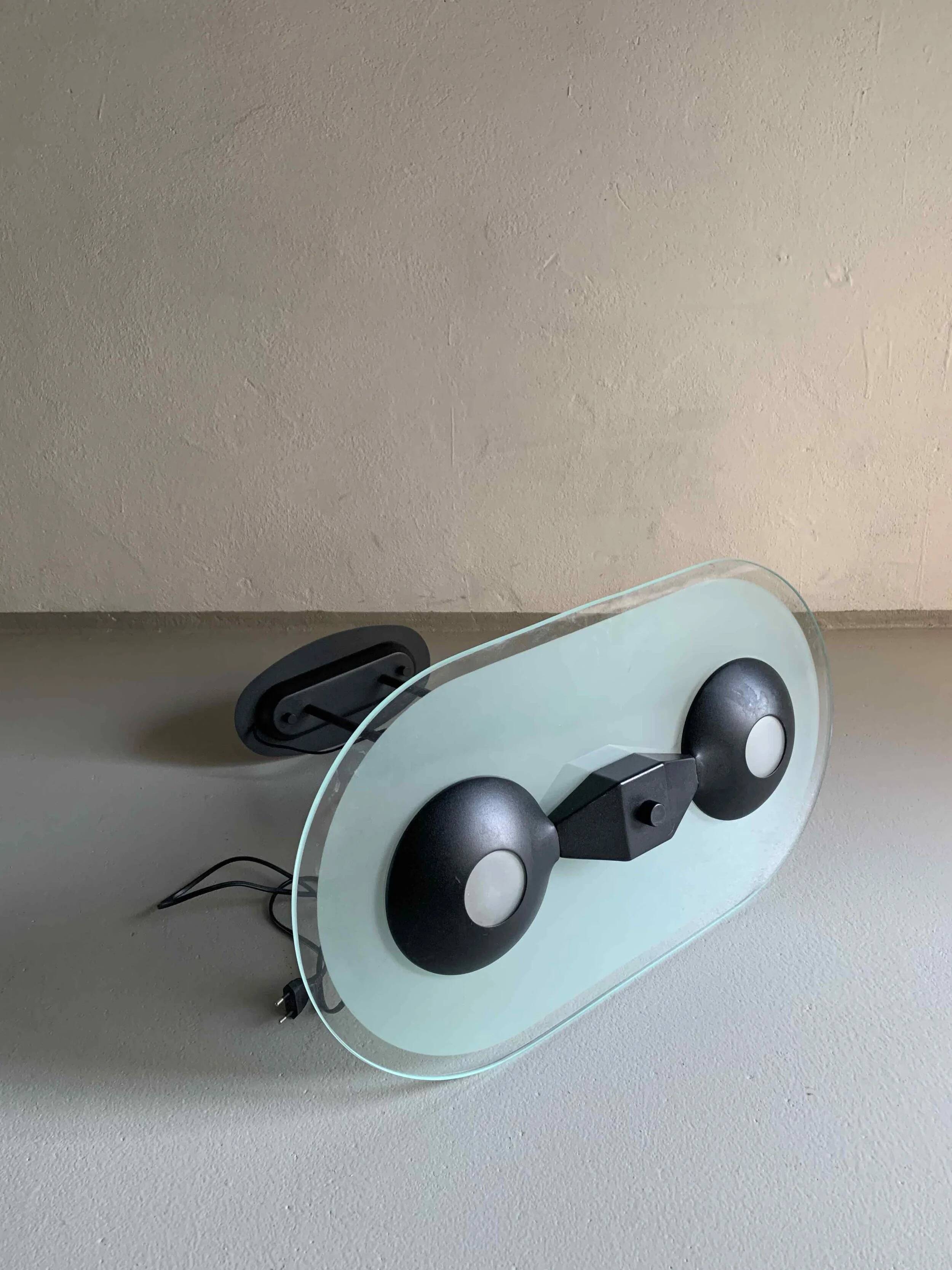 Postmodern black metal glass ceiling lamp | 1990s