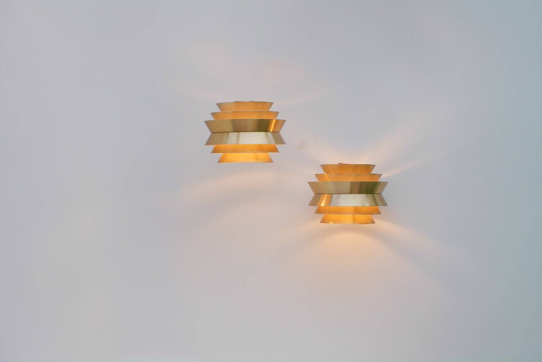 Brass-coloured metal pendant Trava lamps by Carl Thore, Sweden from Granhaga Metallindustri, 1960s, set of 2