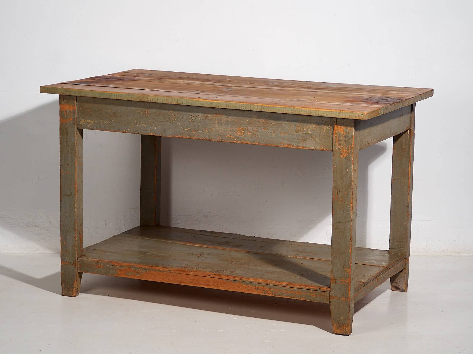 Antique olive green work table (c.1920) #15