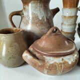 Vintage stoneware country house brunch service – teapot and bowls