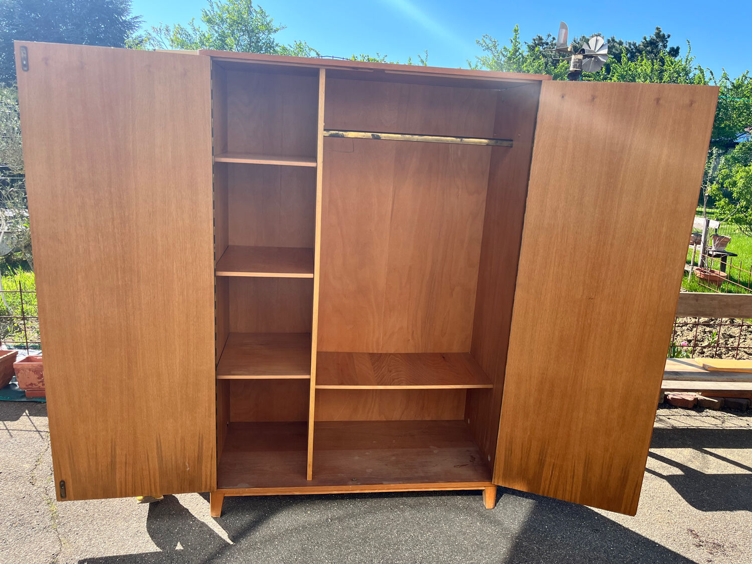 Vintage wardrobe with shelves from the 1960s.