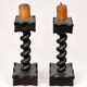 Charming pair of antique turned wooden candlesticks, featuring a beautiful p