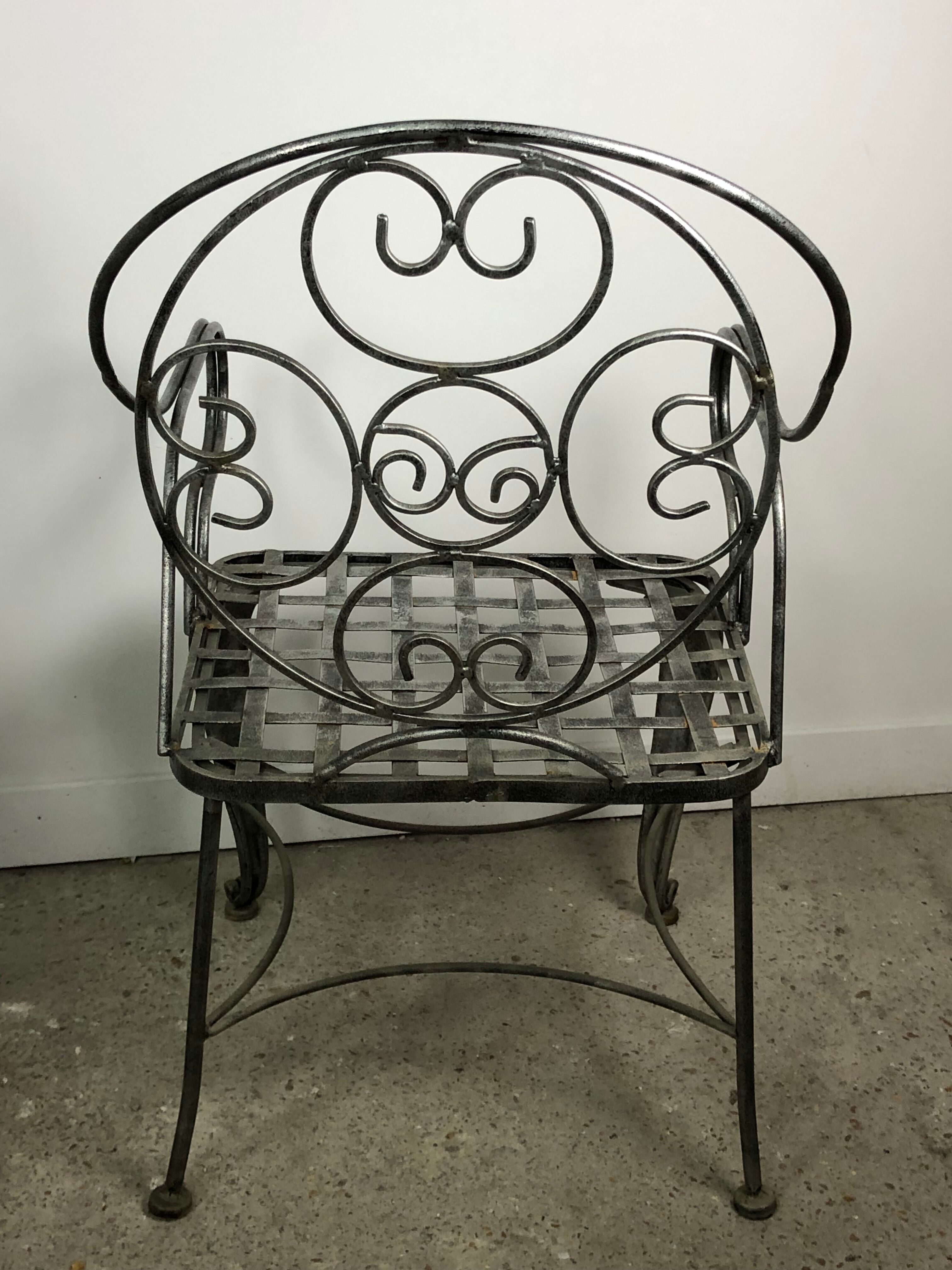 Garden chairs and armchairs (series of 4) vintage 1980 in wrought iron