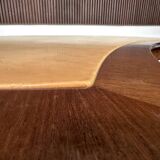 Large Italian Single Column Crescent-Shaped Desk in Goat Skin & Brass 1950s