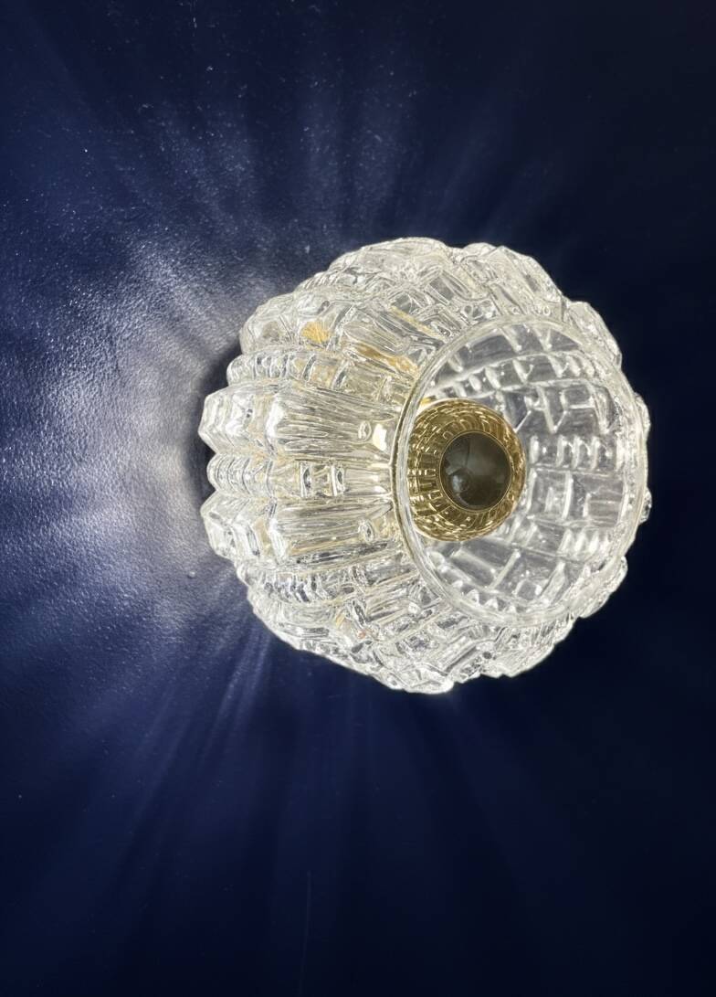2 vintage brass and pressed glass wall lights Brutalist style 1960-70
