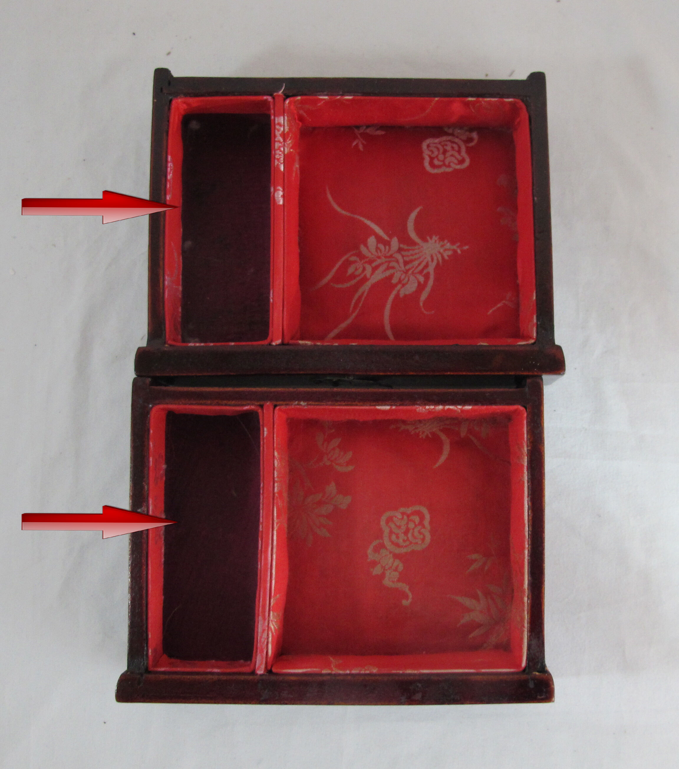 Chinese wooden jewelry box adorned with jade plates