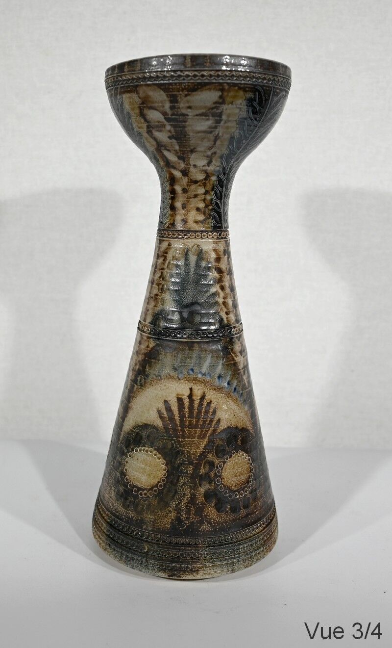 Vase in Salt Sandstone, signed J-C. Courjault for Keraluc Quimper - 1960