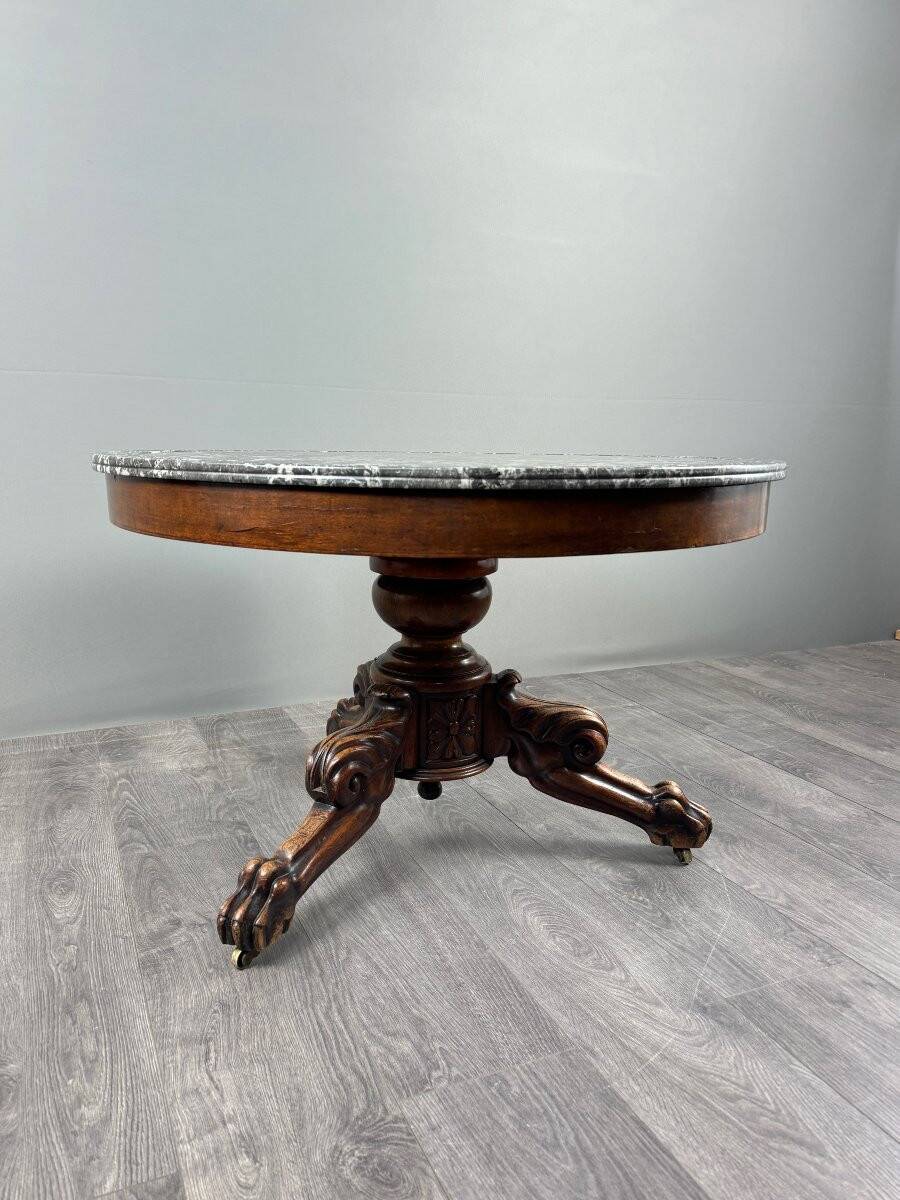 Carved wooden pedestal table with a marble top, Napoleon III period