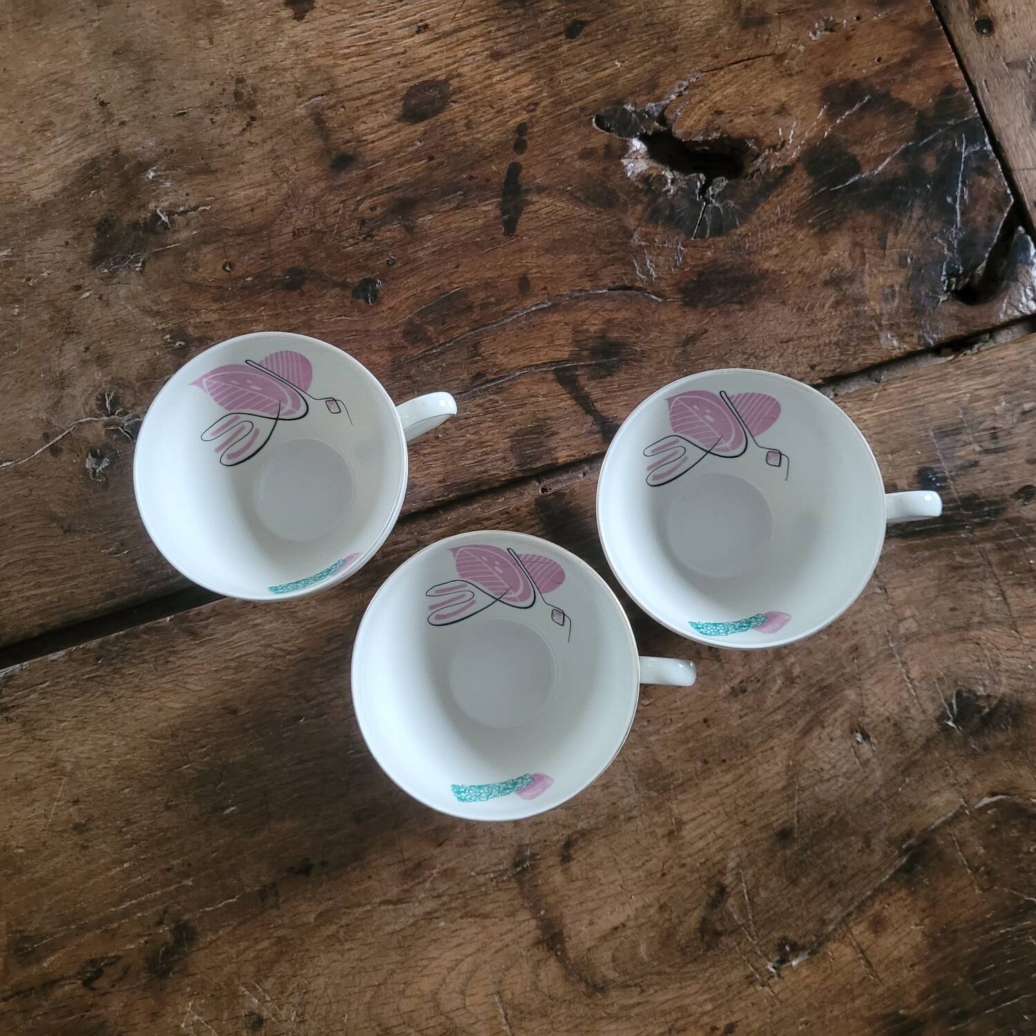 3 Bavaria Winterling porcelain cups – 1950s pink and green decor
