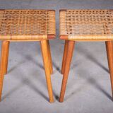 Teak Stools with Caning, 1960s, Set of 2