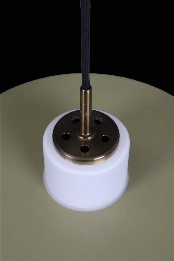 Mid-century pendant lamp / opal glass / brass / light green / Danish modern design / 1960s / 1970s