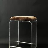 Designer bar stool in plexiglass, chrome & leopard velvet, Hollis 1970