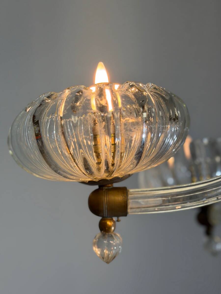 Lustre vénitien en verre de Murano et laiton, vers 1950