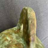 Stoneware bowl with handles, signed handmade ceramic.