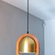 Mid Century Italian Modern Brass and Oak adjustable height Chandelier 70s