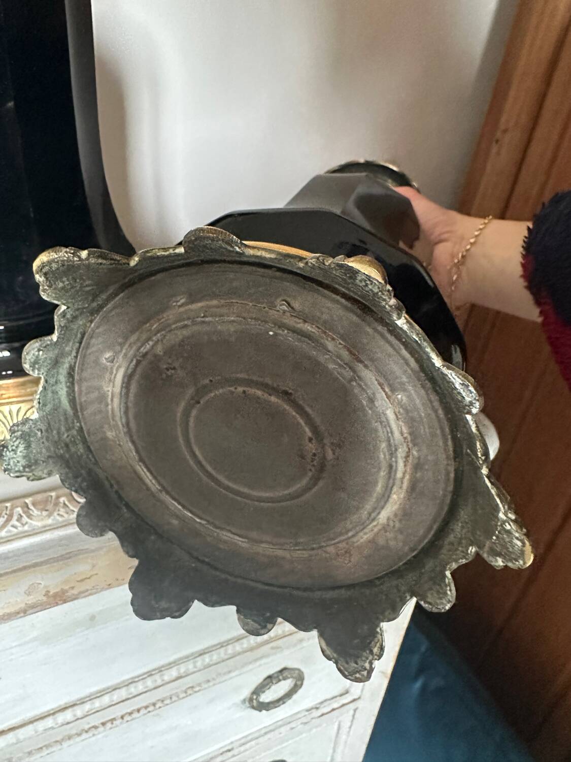 Pair of Napoleon III bronze and glass lamps