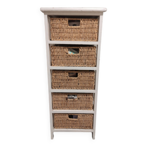 Commode bois avec 5 tiroirs - osier