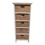 Commode bois avec 5 tiroirs en osier