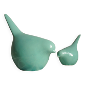 Set of 2 stylized glazed ceramic birds