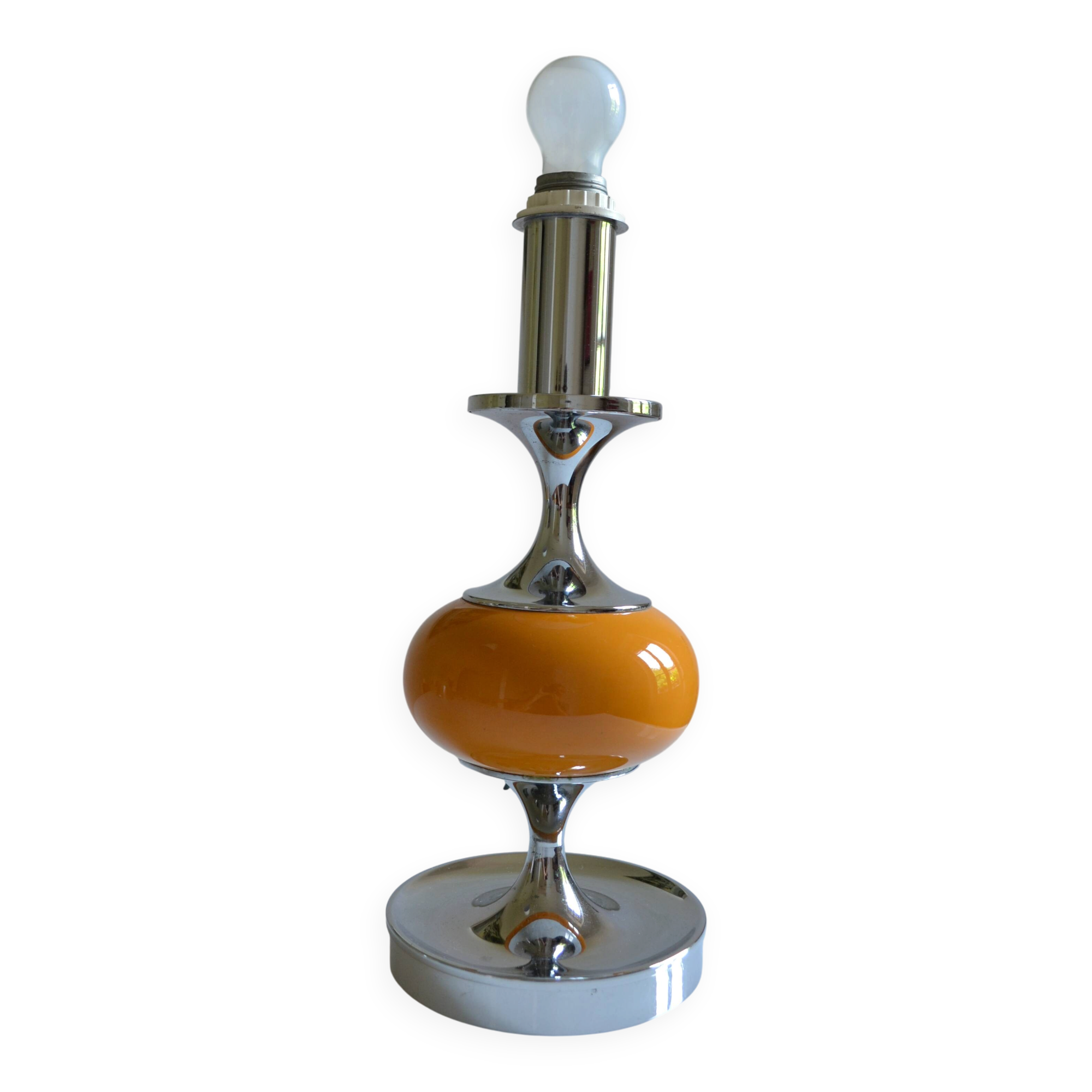 Vintage lamp base yellow and chrome metal circa 1970