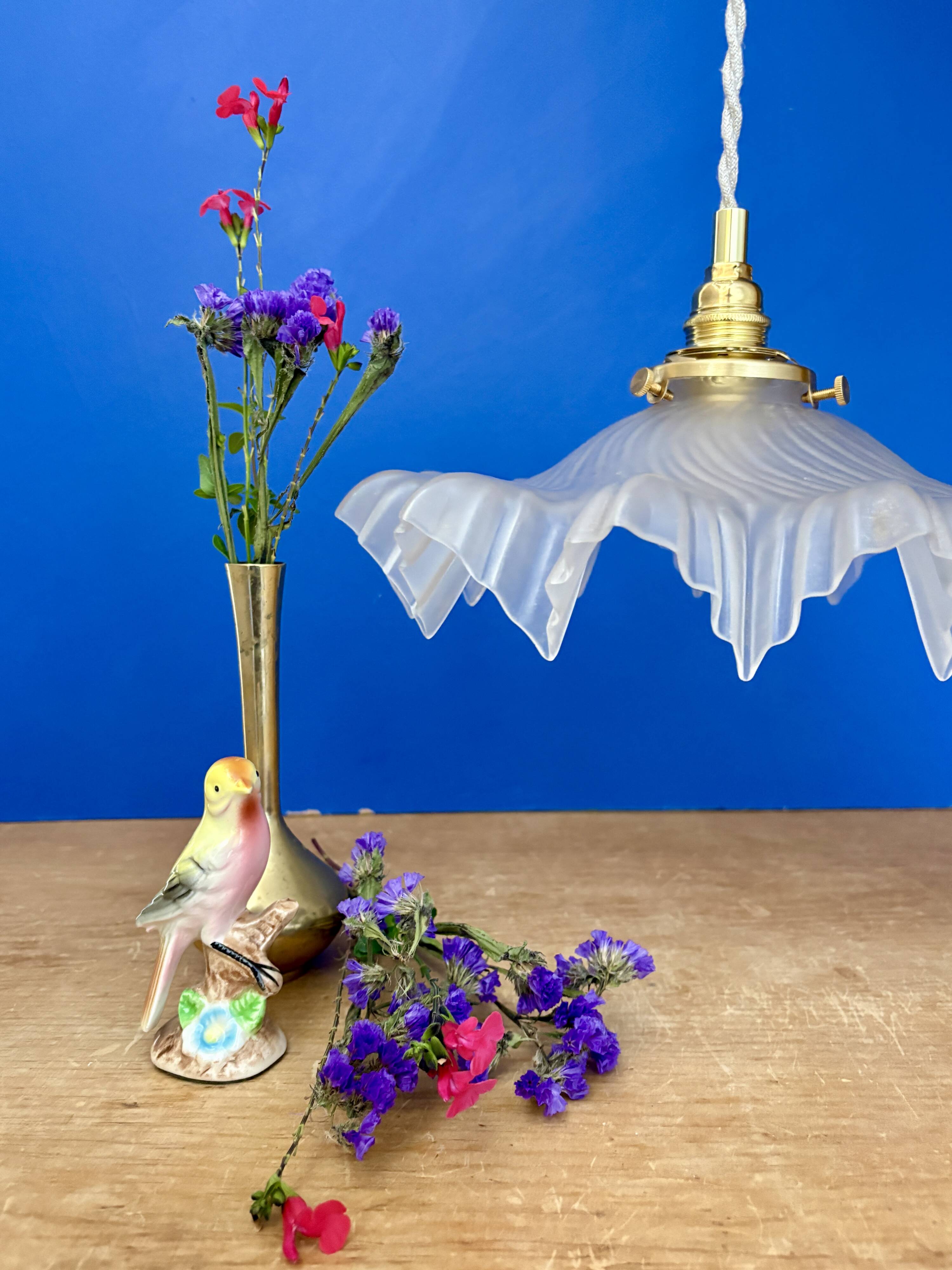 Suspension abat-jour vintage en verre dépoli