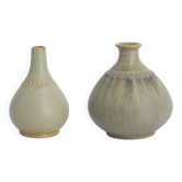 2 Scandinavian stoneware vases in pistachio by Gunnar Borg
