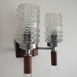 Danish Design - MCM Wall Lamp with Sconces - Pressed Glass with Teak Wood - 1960s, Denmark