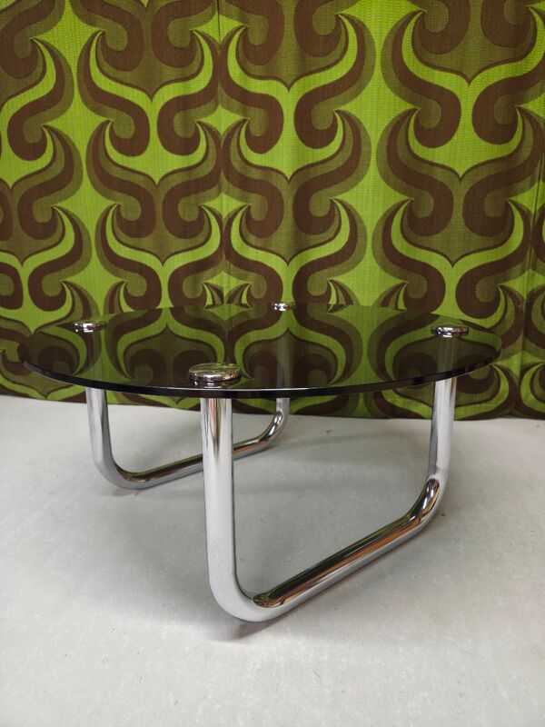 Table basse chrome verre fumé vintage 1970