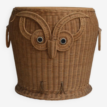 Panier à linge hibou en osier tressé