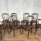 Series of 8 bistro chairs troquet wood curved vintage 1960