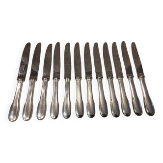 12 couteaux à dessert métal argenté orfèvre Christofle cluny rayures