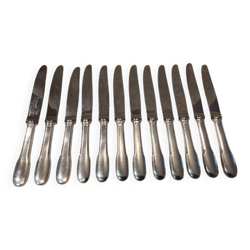 12 silver-plated dessert knives by Christofle Cluny with stripes