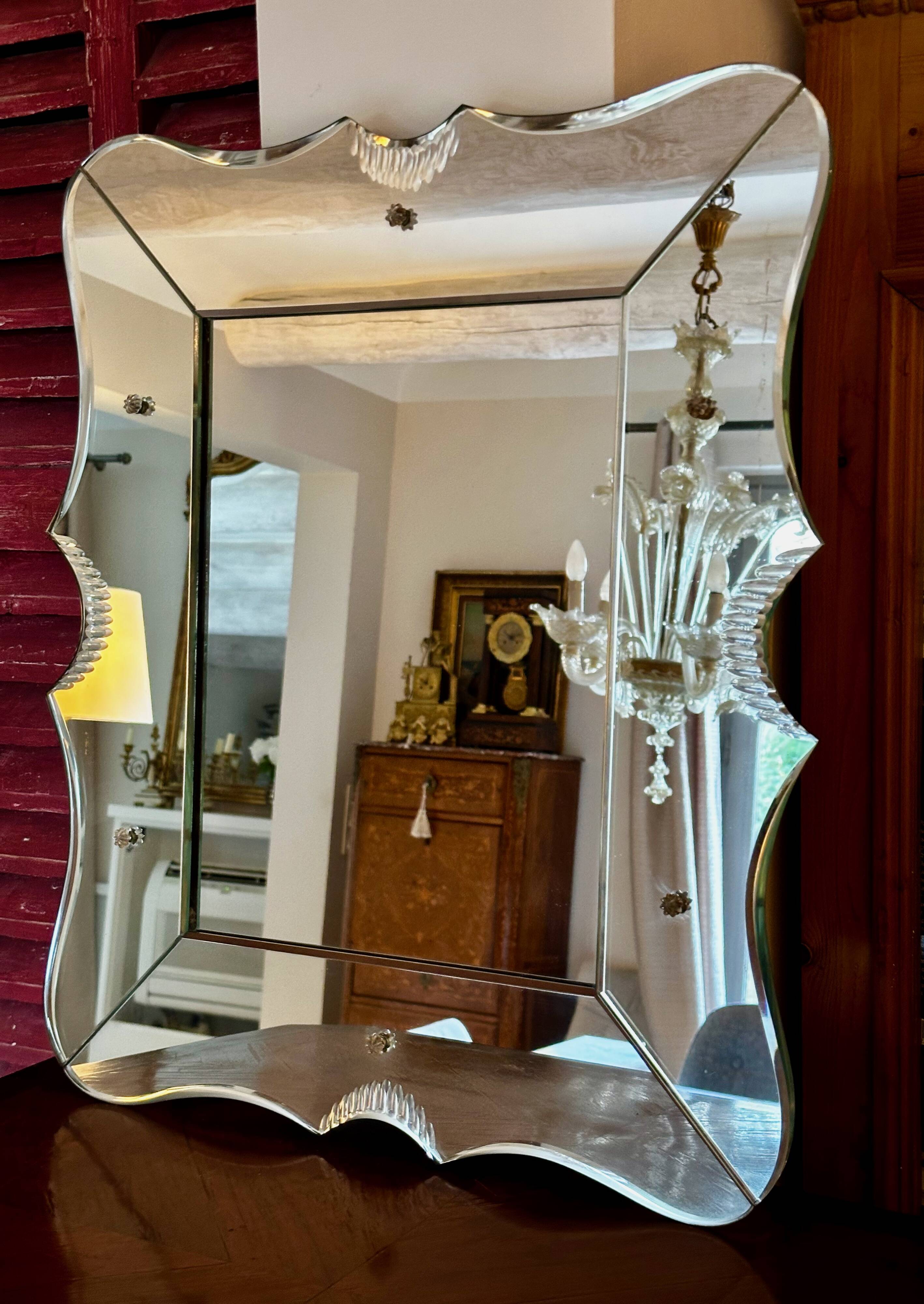 Venetian MIRROR in Murano beveled glass, Vintage