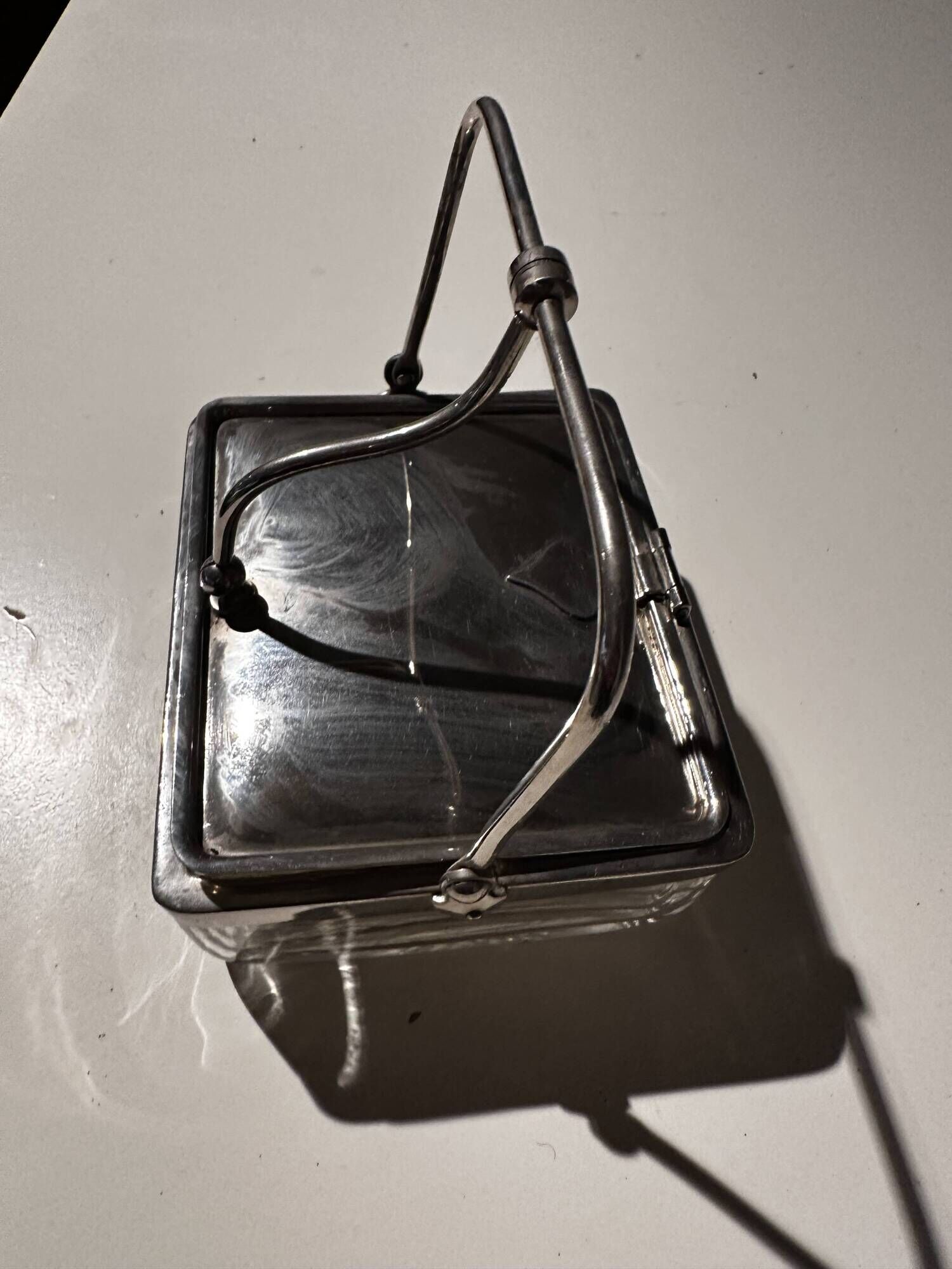 Art Deco Period Butter Dish, Silver Metal and Crystal - With Balance Wheel