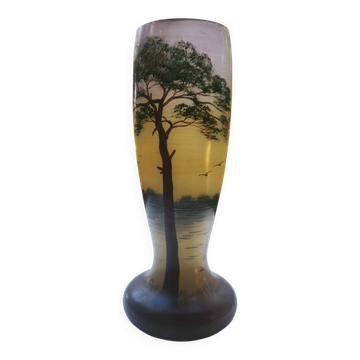 Vase with lake decoration signed Michel