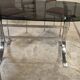 Dining room table + 4 stainless steel and smoked glass chairs 1970